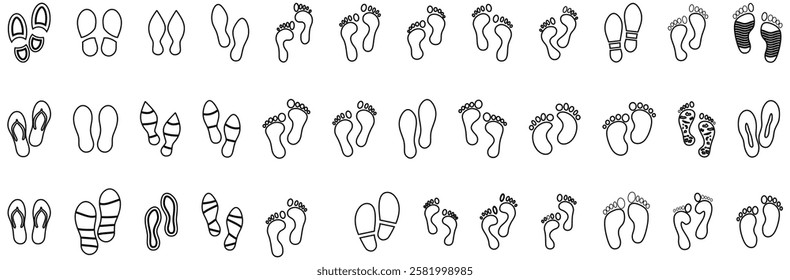 Line art Footprint vector illustration set, perfect foot print silhouette for tracking or identity concepts