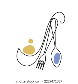 Line art fork, spoon and ladle vector illustration
