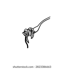 Line art of fork with twirled noodles minimalist black and white design.