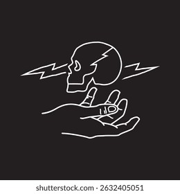 line art forming a skull, arms, and lightning bolt. suitable for icons, symbols, design elements, apparel or community needs