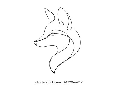 Line Art Fox Animal Abstract Illustration.  Doodle Simple Contour Outline Sketch Isolated on White. Fox Symbol Mascot Simple Sketch Character. Wild Animal Pet Care Concept