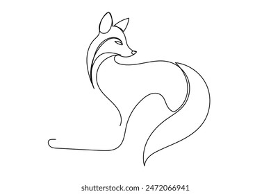 Line Art Fox Animal Abstract Illustration.  Doodle Simple Contour Outline Sketch Isolated on White. Fox Symbol Mascot Simple Sketch Character. Wild Animal Pet Care Concept