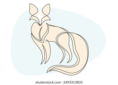 Line Art Fox Animal Abstract Illustration.  Doodle Simple Contour Outline Sketch Isolated on White. Fox Symbol Mascot Simple Sketch Character. Wild Animal Pet Care Concept