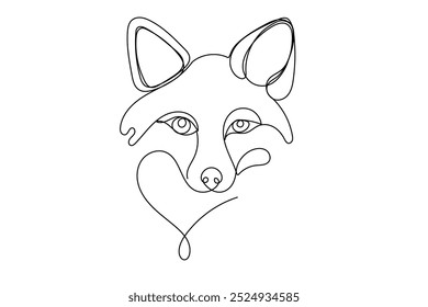 Line Art Fox Animal Abstrakte Illustration.  Doodle einfache Kontur Skizze Umriss isoliert auf Weiß. Fuchssymbol Maskottchen Einfaches Skizzenzeichen. Tierpflegekonzept