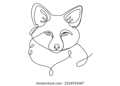 Line Art Fox Animal Abstract Illustration.  Doodle Simple Contour Outline Sketch Isolated on White. Fox Symbol Mascot Simple Sketch Character. Wild Animal Pet Care Concept