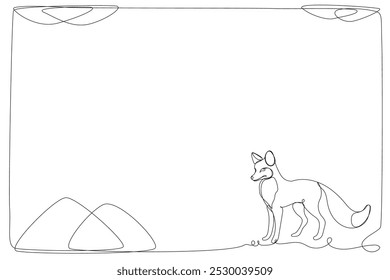 Line Art Fox Animal abstrakte Rahmen Rahmen.  Doodle einfache Kontur Skizze Umriss isoliert auf Weiß. Fuchssymbol Maskottchen Einfaches Skizzenzeichen. Tierpflegekonzept