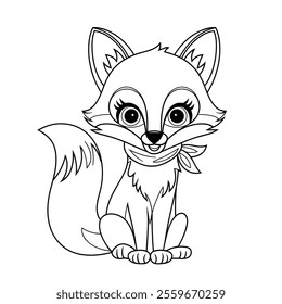 A line art fox illustration of a coloring page 