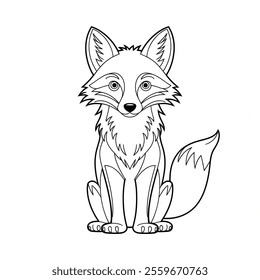 A line art fox illustration of a coloring book 