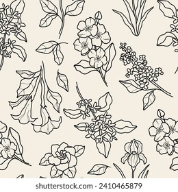 Line art fragrant flowers background