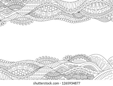 Line art frame on white background with copy space for design element and coloring book for anti stress.Vector illustration