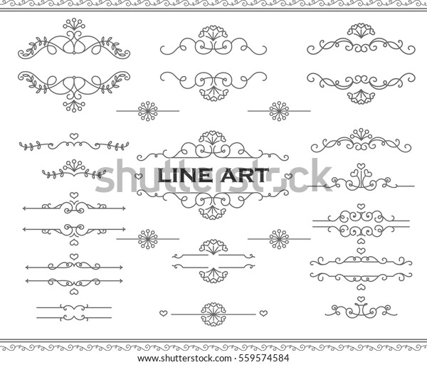 Line art frames and scroll elements. Floral linear\
border design elements. Flourishes Calligraphic ornaments. Vector\
elements for wedding or Valentine`s day cards, invitation, flayer\
etc.