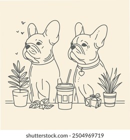 Line Art French Bulldog Illustration