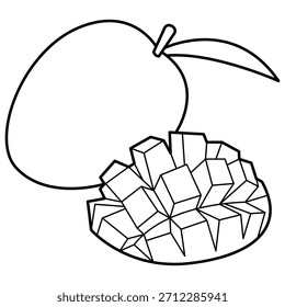 La línea de arte de la fruta de mango fresca cortada