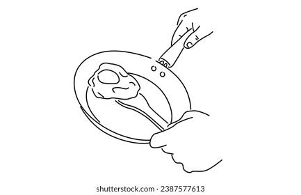 line art of fried egg on a pan