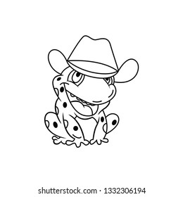 line art  the frog's expression is wearing cowboy hat