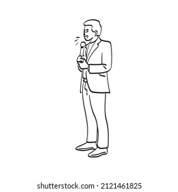line art full length businessman using microphone illustration vector hand drawn isolated on white background