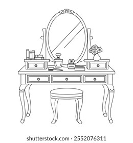 A line art furniture dressing table coloring page 