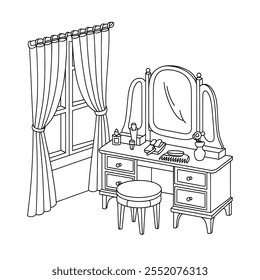 A line art furniture dressing table coloring page 