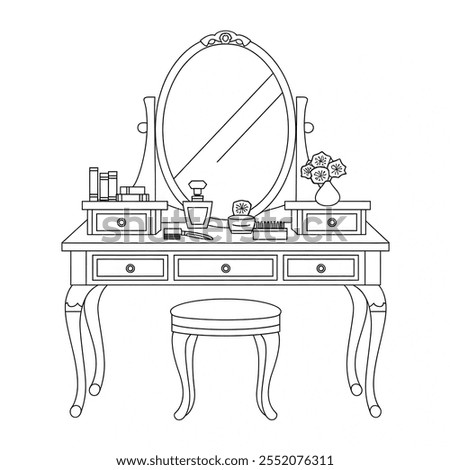 A line art furniture dressing table coloring page 