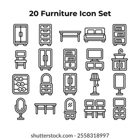 line art furniture icons depict various household items.