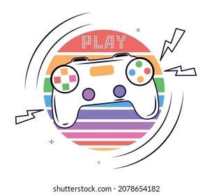 Line art gamepad. Minimalistic image, modern technologies, gadgets, devices. Controller for controlling fictional character. Games, gift for children, doodle. Cartoon flat vector illustration