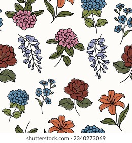 Line art garden flowers background