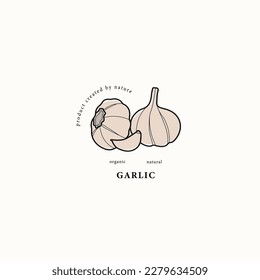 Line art garlic drawing. Outline logo