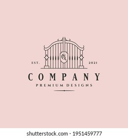 line art gate logo vector vintage illustration design, line art style