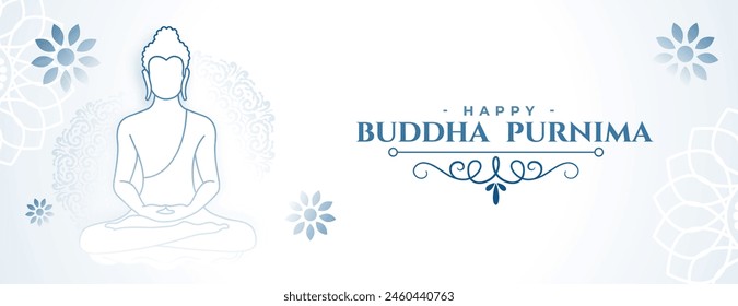 line art gautam buddha purnima or vesak day greeting banner vector