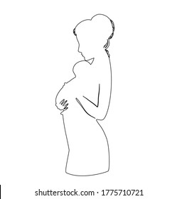 Line art gender reveal icon mother and newborn baby vector graphics silhouette