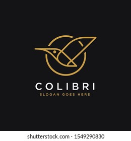 Arte de línea, icono geométrico del logotipo de colibri