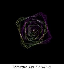Line Art, Geometric Line Art, square shape overlapping circles on black background, vector illustrator