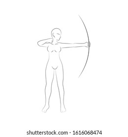 Line Art Gesture Archer Woman