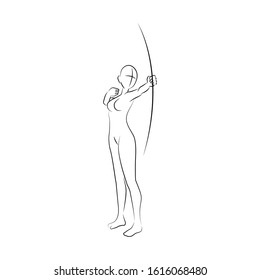 Line Art Gesture Archer Woman