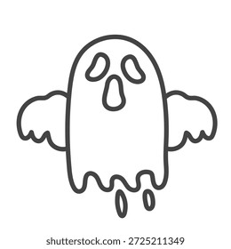 Flutuação Fantasma com Bordas Sensíveis - Ilustração do Espírito de Halloween Preto e Branco, Contorno Fantasma assustador assustador, Desenho assustador minimalista, Vetor isolado no fundo branco
