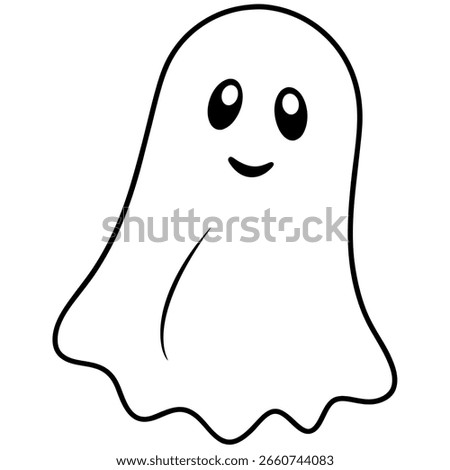 Line Art Ghost Floating with Wispy Edges – Black and White Halloween Spirit Illustration, Spooky Phantom Outline, Minimalist Scary Drawing, Vector Isolated on White Background
