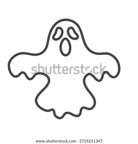 Line Art Ghost Floating with Wispy Edges – Black and White Halloween Spirit Illustration, Spooky Phantom Outline, Minimalist Scary Drawing, Vector Isolated on White Background
