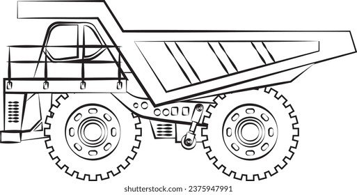 Arte de línea de camión gigante de minas (vector)