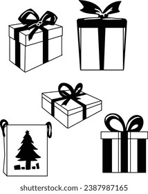 line art of gift box and snowmen