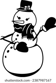 line art of gift box and snowmen