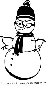 line art of gift box and snowmen