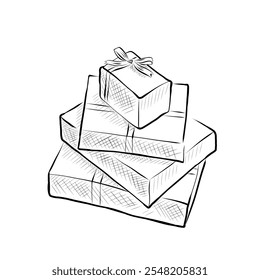 Arte de línea. Cajas de regalo en estilo de arte de línea. Vector minimalista