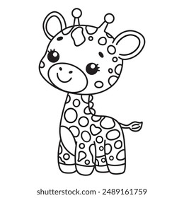 Line art of giraffe cartoon smiling vector. animal coloring book.