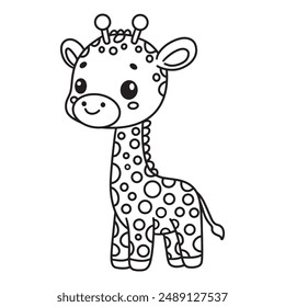 Line art of giraffe cartoon vector. animal coloring book.