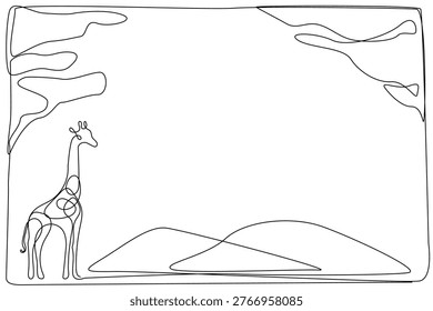 Line Art Giraffe Portrait. Wild Safari Savanna Animal Character. Curved Pen Stroke Drawn. Sketch Outline Giraffe Isolated on Background. Editable Wild Life Dotted Mascot Head Contour Frame