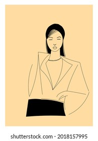 Line art girl character drawing,sketch, artistic vector illustration.