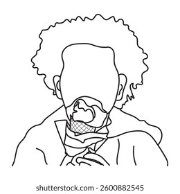 Line art of a girl enjoying an ice cream cone illustration