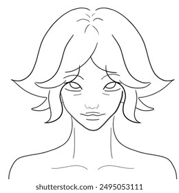 Line art of a girl head make up chart anime isolated vector