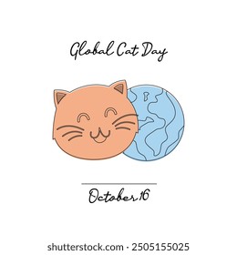 line art of Global Cat Day good for Global Cat Day celebrate. line art.