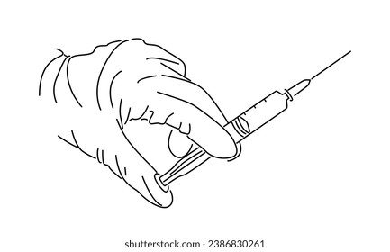 line art of gloved hand holding syringe